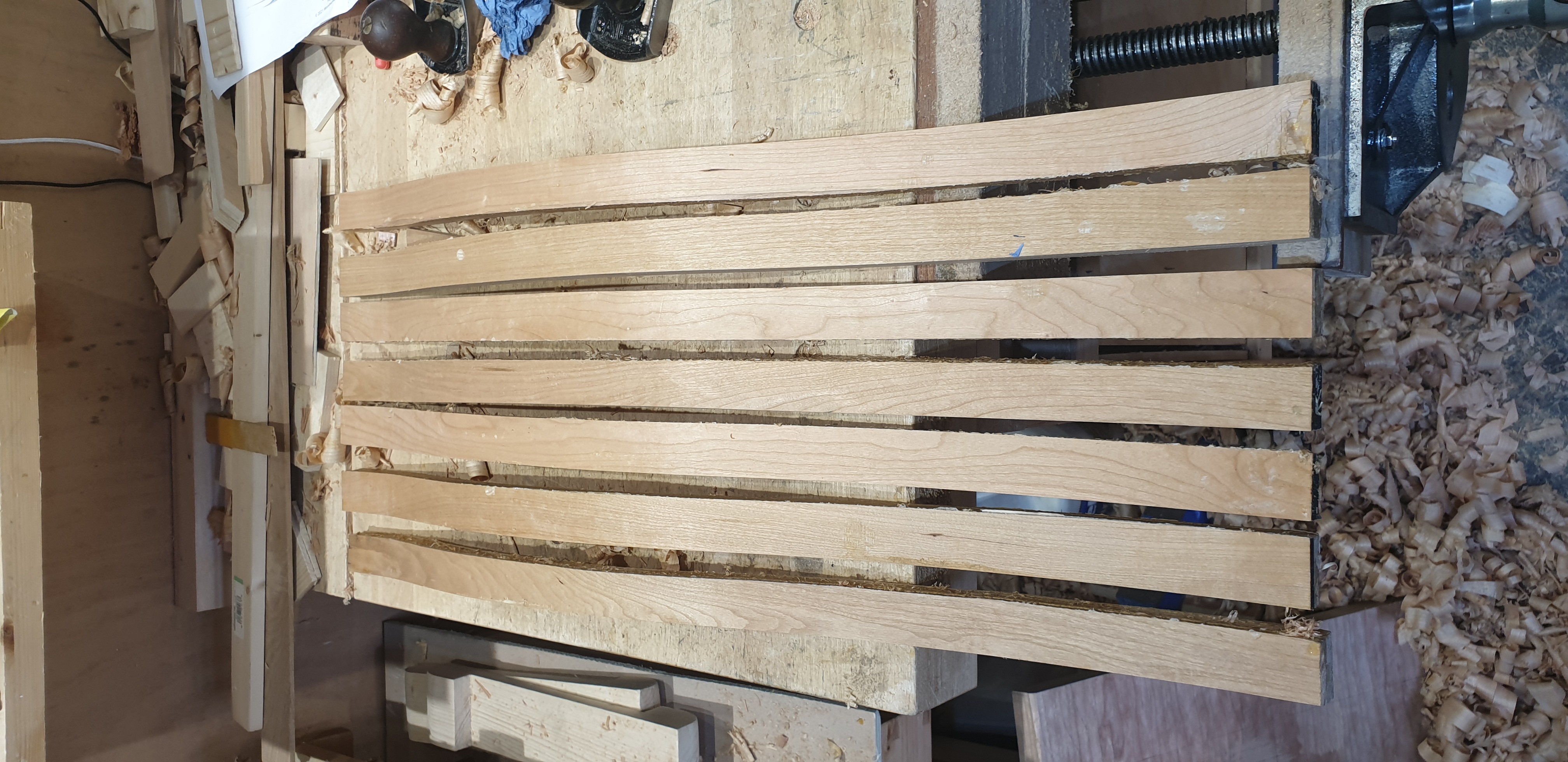 All 7 slats planed to width and ready for fitting